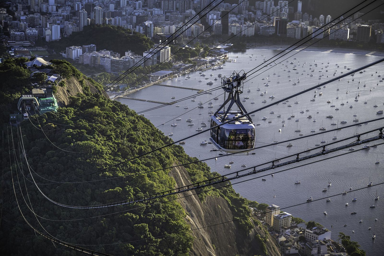 Sugarloaf Mountain rising above Guanabara Bay in Rio de Janeiro