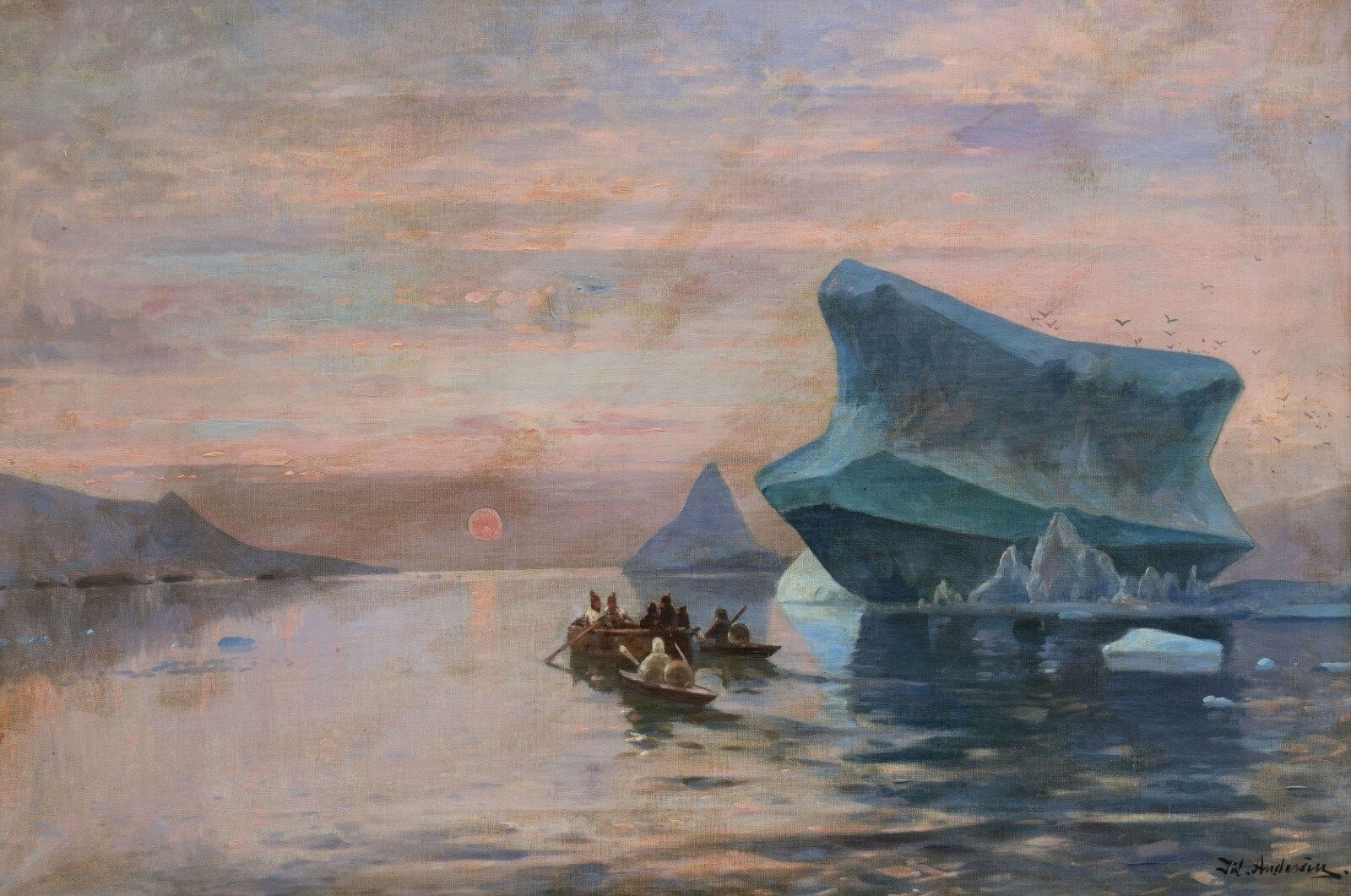 A kayak on calm fjord water
