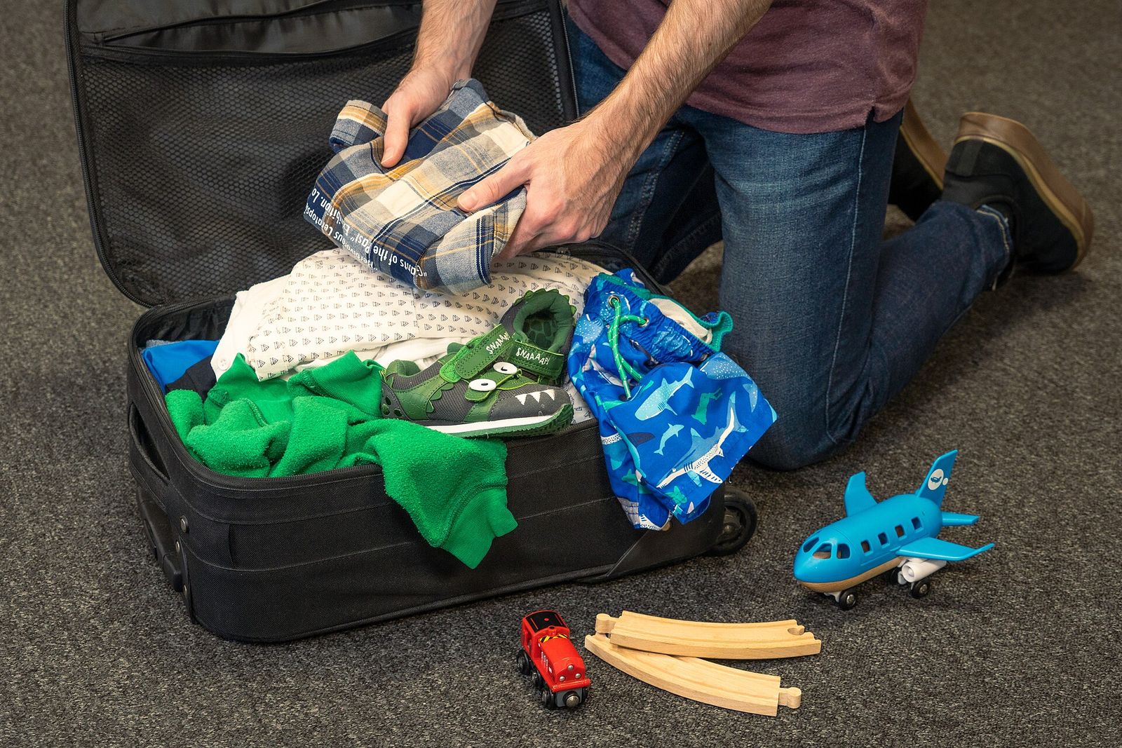 Items laid out for packing before a trip