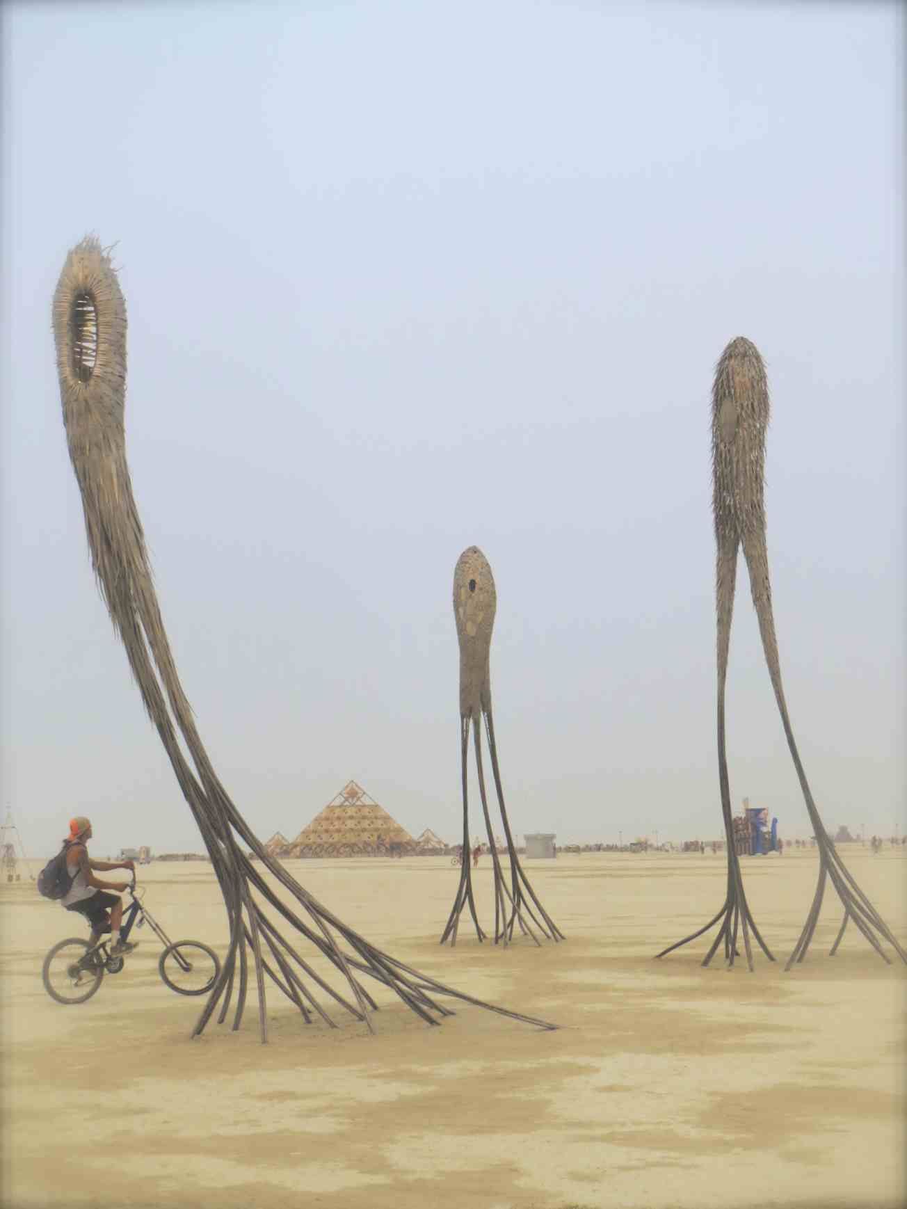 A large art installation on the desert playa at Burning Man