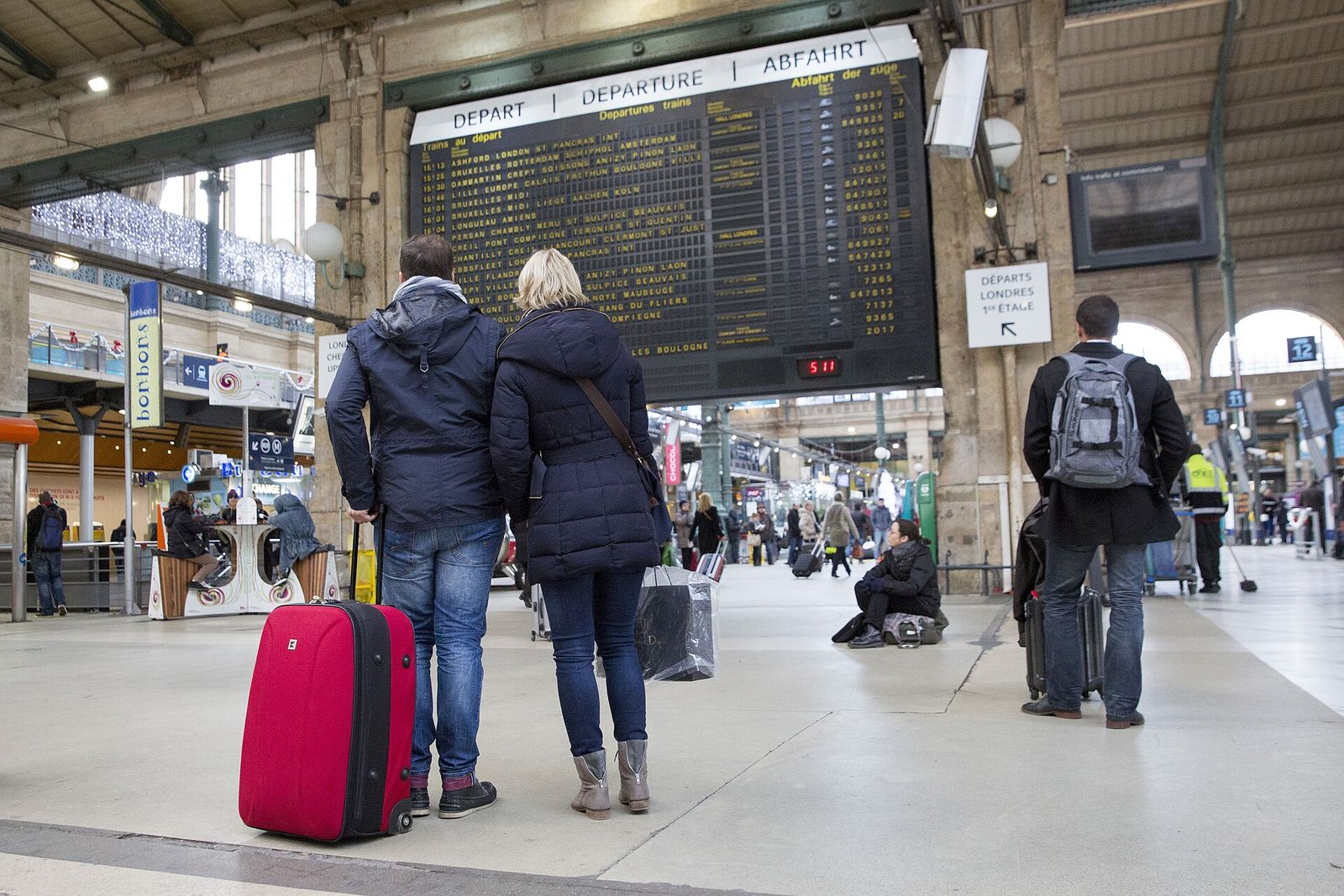 A suitcase on a European railway platform