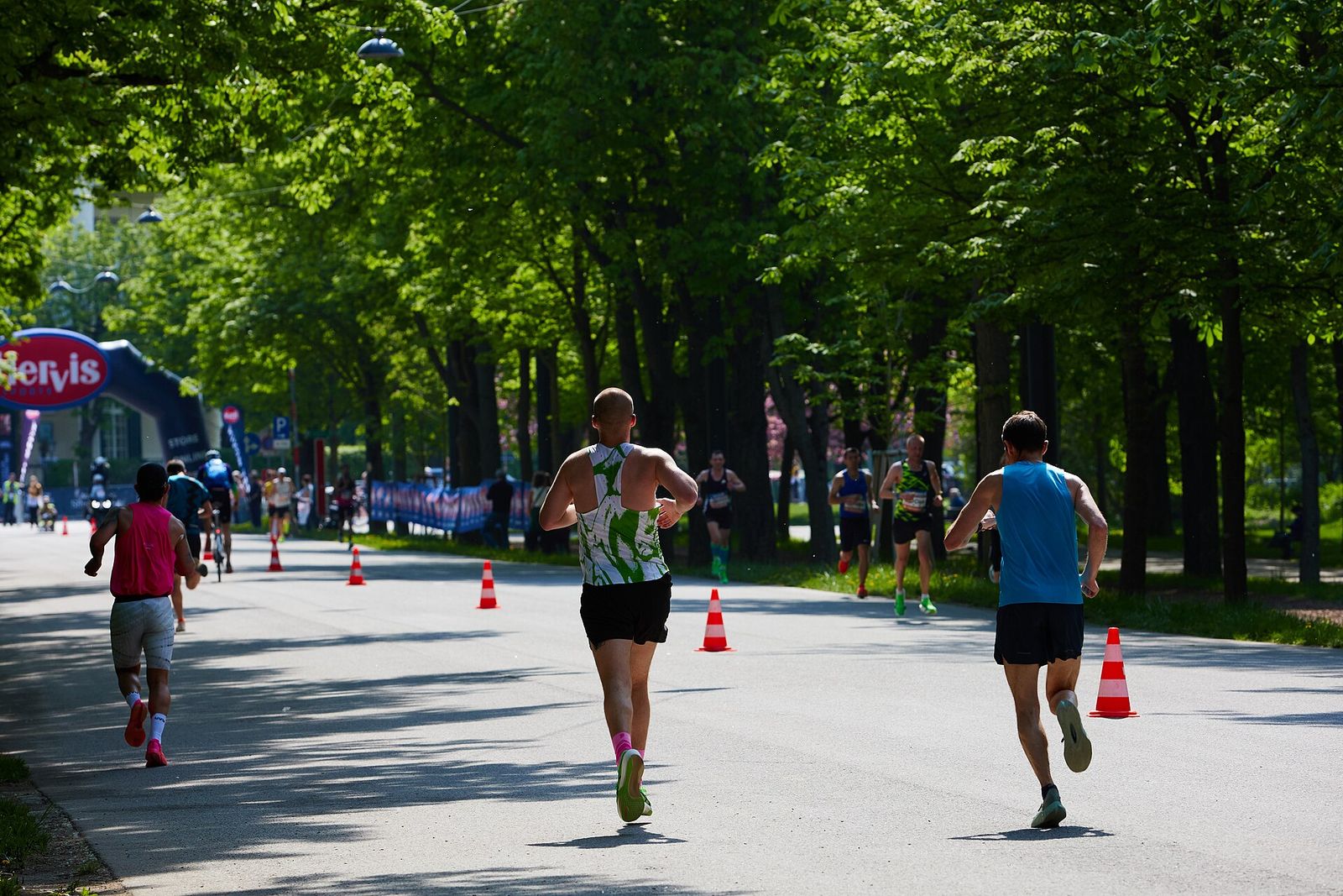 Runners on a city marathon course
